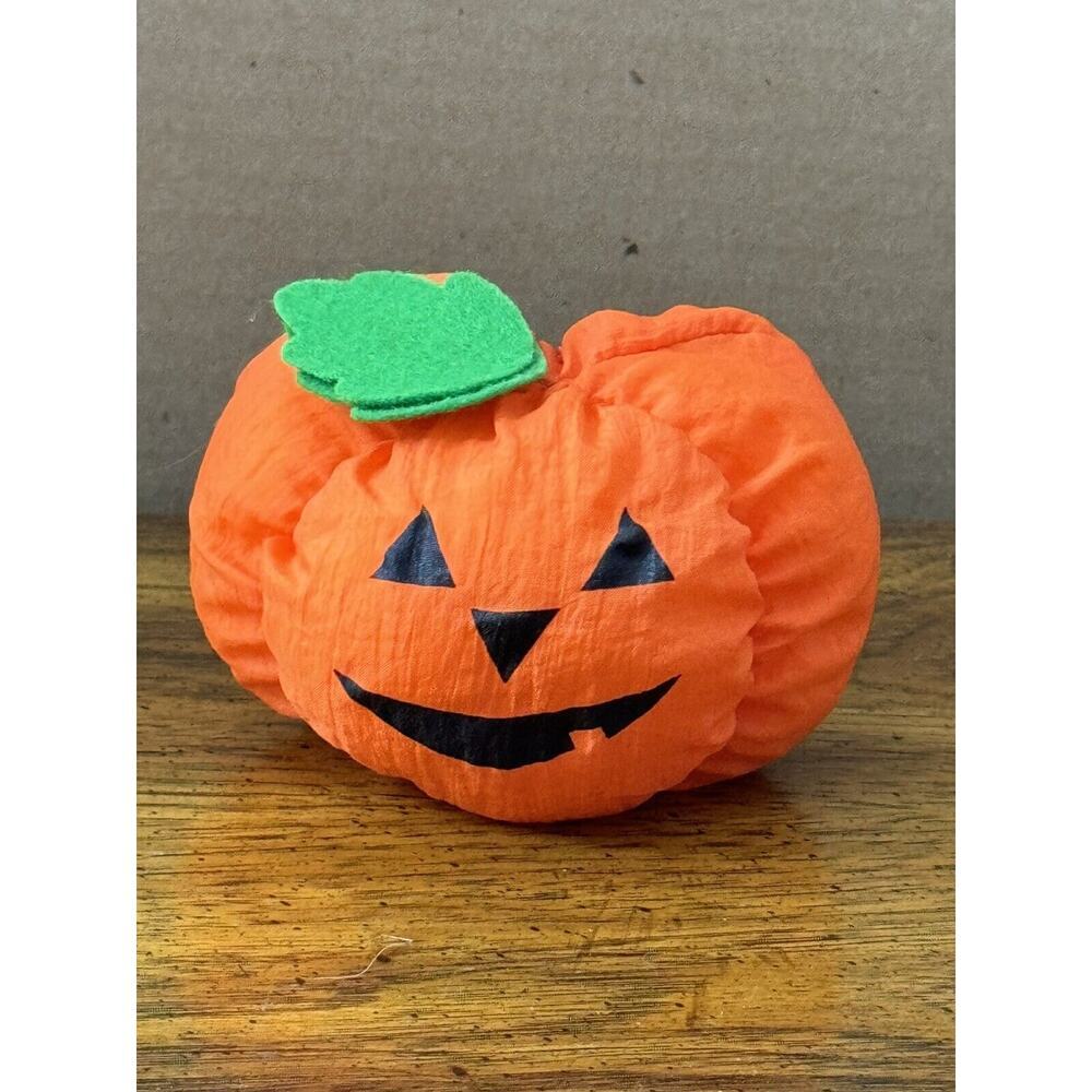 VTG Gibson Nylon Parachute Pumpkin Plush Fall‎ Hallowen Decor Doorknob Cover 90s